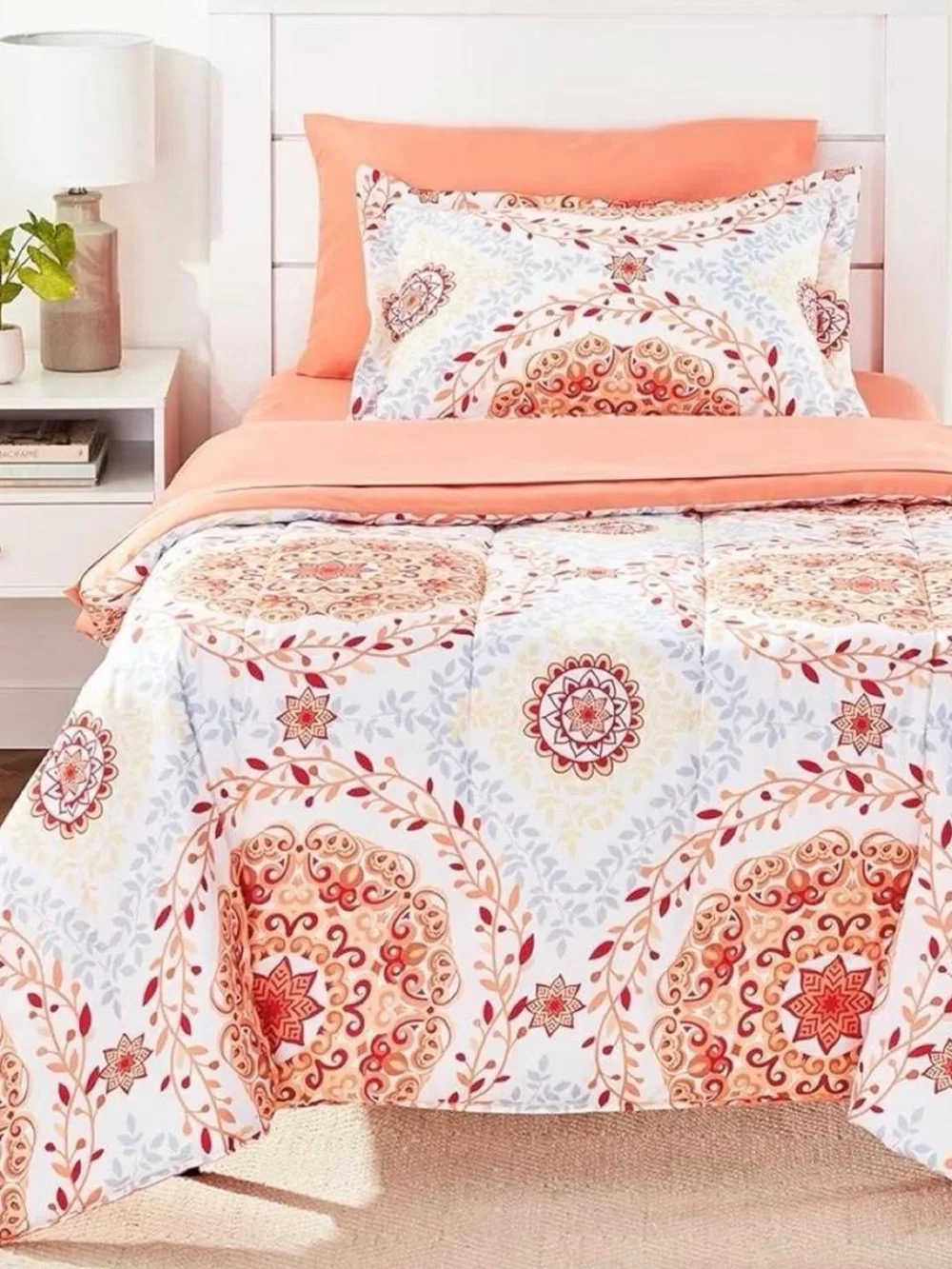 White and Orange Comforter Set